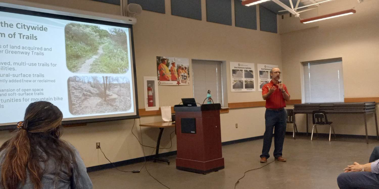 Brandon Ross presents the proposed Mud Creek Greenway to participants at a public meeting—Photo: SRR