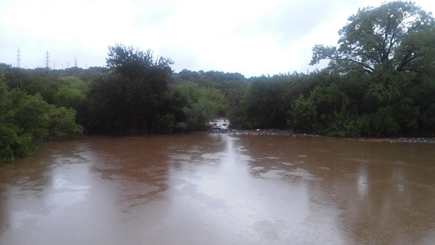 View from Nacogdoches overpass, Morningstar Boardwalk submerged—Photo: SRR