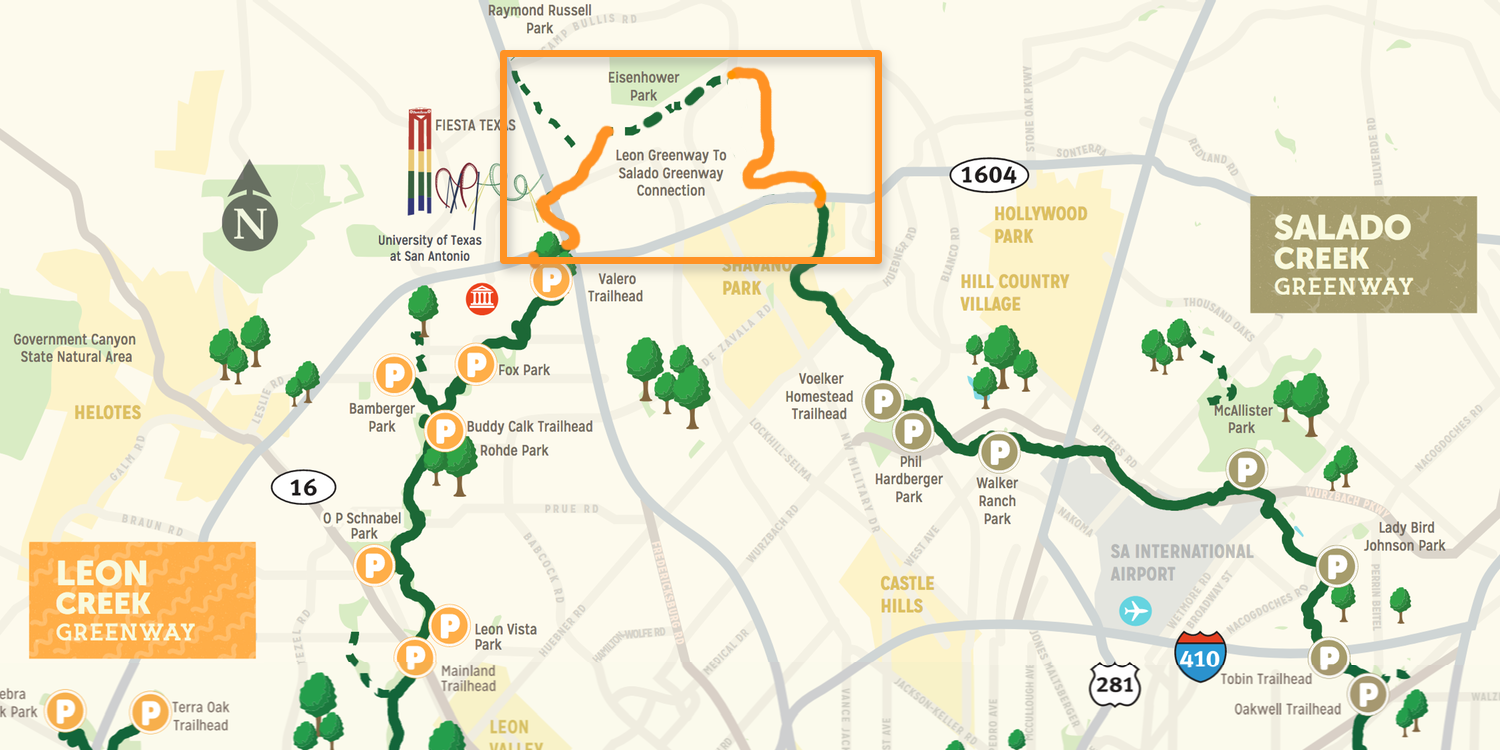 Map of the Leon Creek and Salado Creek connector that will take place at Eisenhower Park-map by SA Parks and Recreation